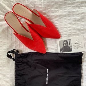 Something Navy Slip on Red Mules
